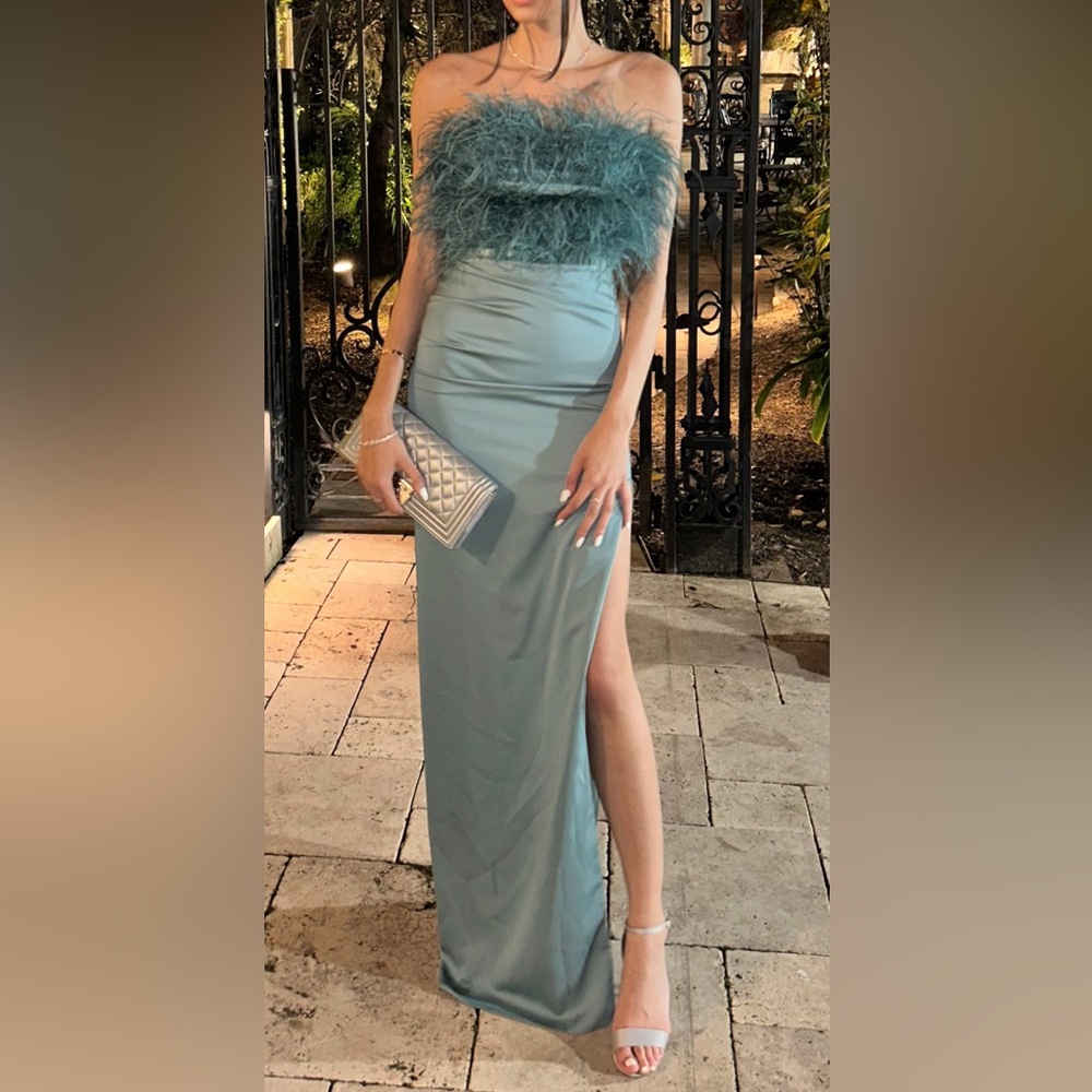 Cengiz Akturk Teal Evening Top and Skirt Set